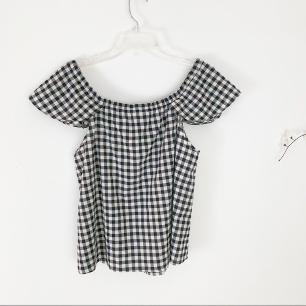 J. Crew Cotton Gingham Ruffle Off Shoulder Top
